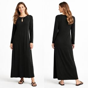 OLD NAVY Maxi Dress Womens XXL Black Long Sleeve Keyhole Tie Minimalist Modest